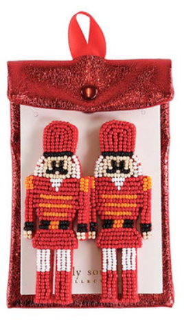 Nutcracker-shaped beaded earrings.