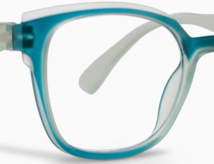 Peepers- If You Say So eyeglasses feature transparent teal frames with color-block illusion and wavy temples. Available sizes: Not specified.