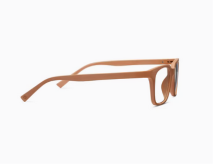 Light brown Peepers-Linden sunglasses with thick plastic frames, dark lenses, designed for comfort. Available in multiple sizes.
