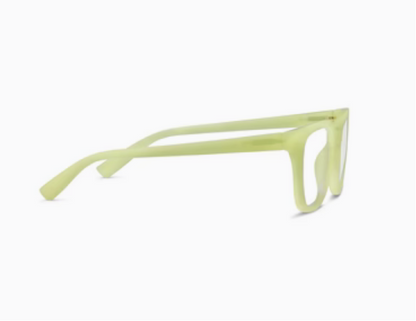 Peepers Nola glasses: translucent light yellow rectangular frames, thick arms. Available in multiple sizes.