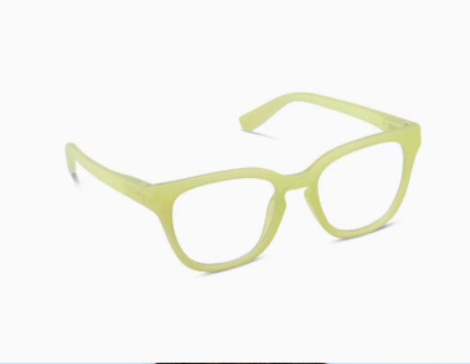 The Peepers Nola glasses have a translucent light yellow rectangular frame; available in multiple sizes.
