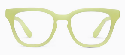 Peepers Nola: Matte light green rectangular glasses. Available in narrow, medium, and wide sizes.