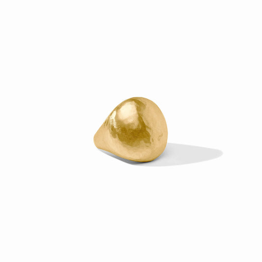 Smooth, shiny, gold teardrop Solara Ring available in sizes 5-9.