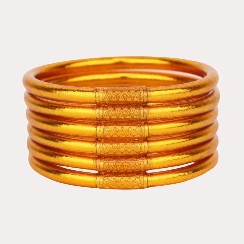 Six Spark All Weather Bangles® Set of 6, waterproof, shiny finish, engraved Serenity Prayer. Available in S, M, L.