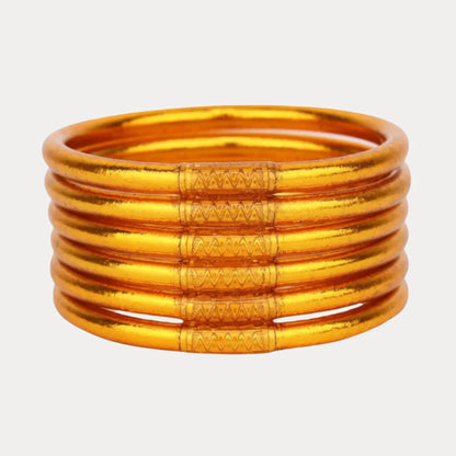 Six Spark All Weather Bangles® Set of 6, waterproof, shiny finish, engraved Serenity Prayer. Available in S, M, L.