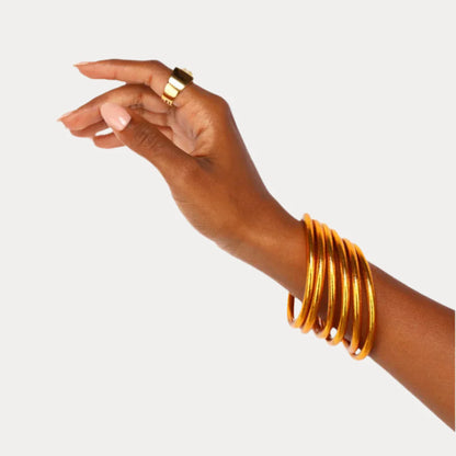Set of 6 thick, shiny Spark All Weather Bangles® Serenity Prayer—waterproof; available in S, M, L.