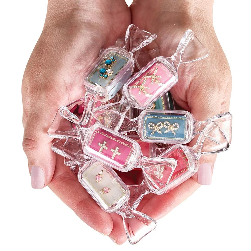 Sweet & Sparkly Candy Dish decorative stud earrings in candy-shaped packaging.