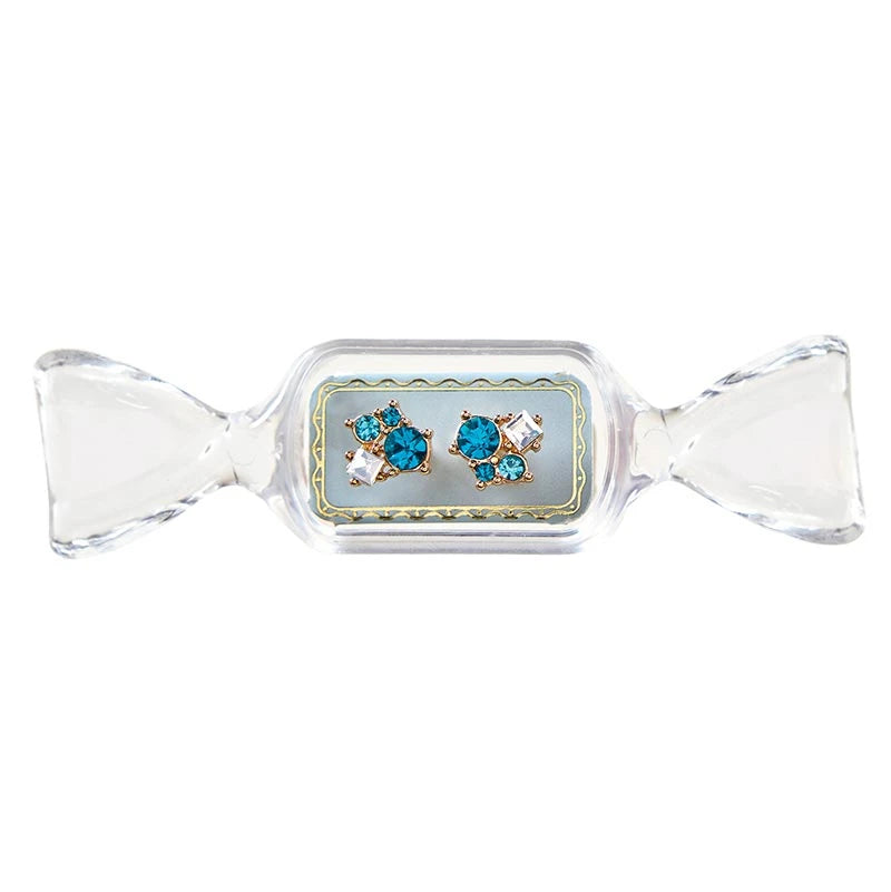 Sweet &amp; Sparkly Candy Dish Earrings: teal and clear crystal cluster studs.