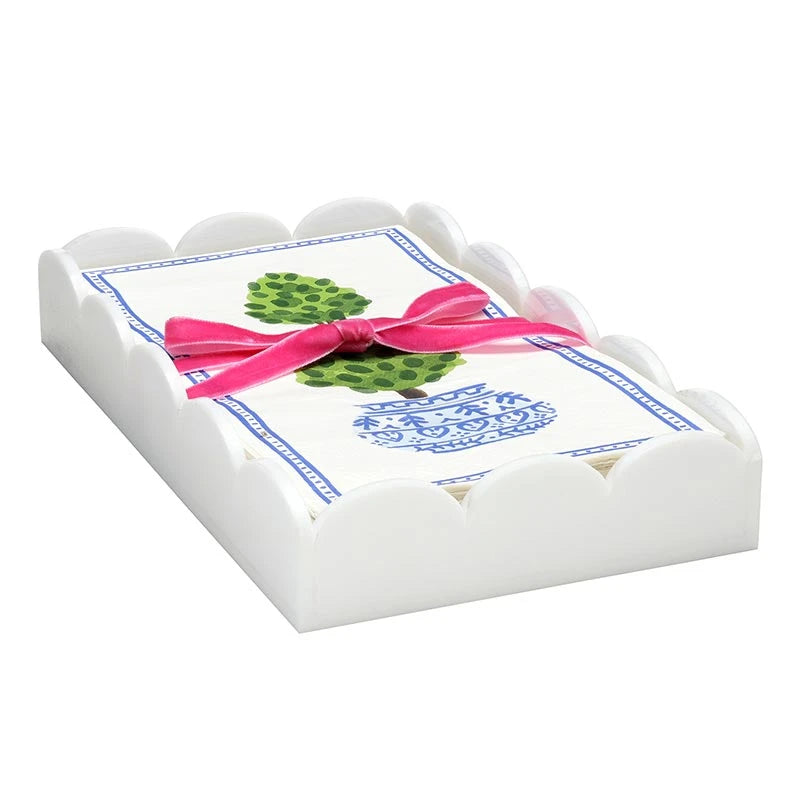Acrylic Guest Napkin Tray, available in 8″ x 4″, holds topiary guest napkins.