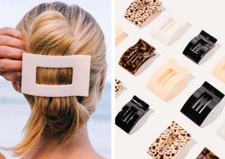 Large, cream-colored TELETIES Flat Rectangle Hair Clip shown; available in small, medium, and large sizes.