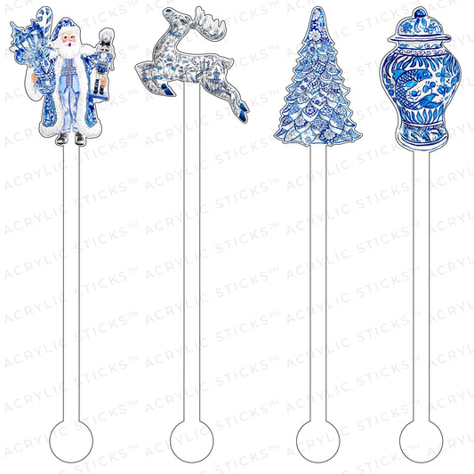 Blue & White Chinoiserie Christmas Stir Sticks