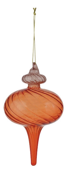 Two-tone orange glass finial ornament with a swirled, ribbed texture.