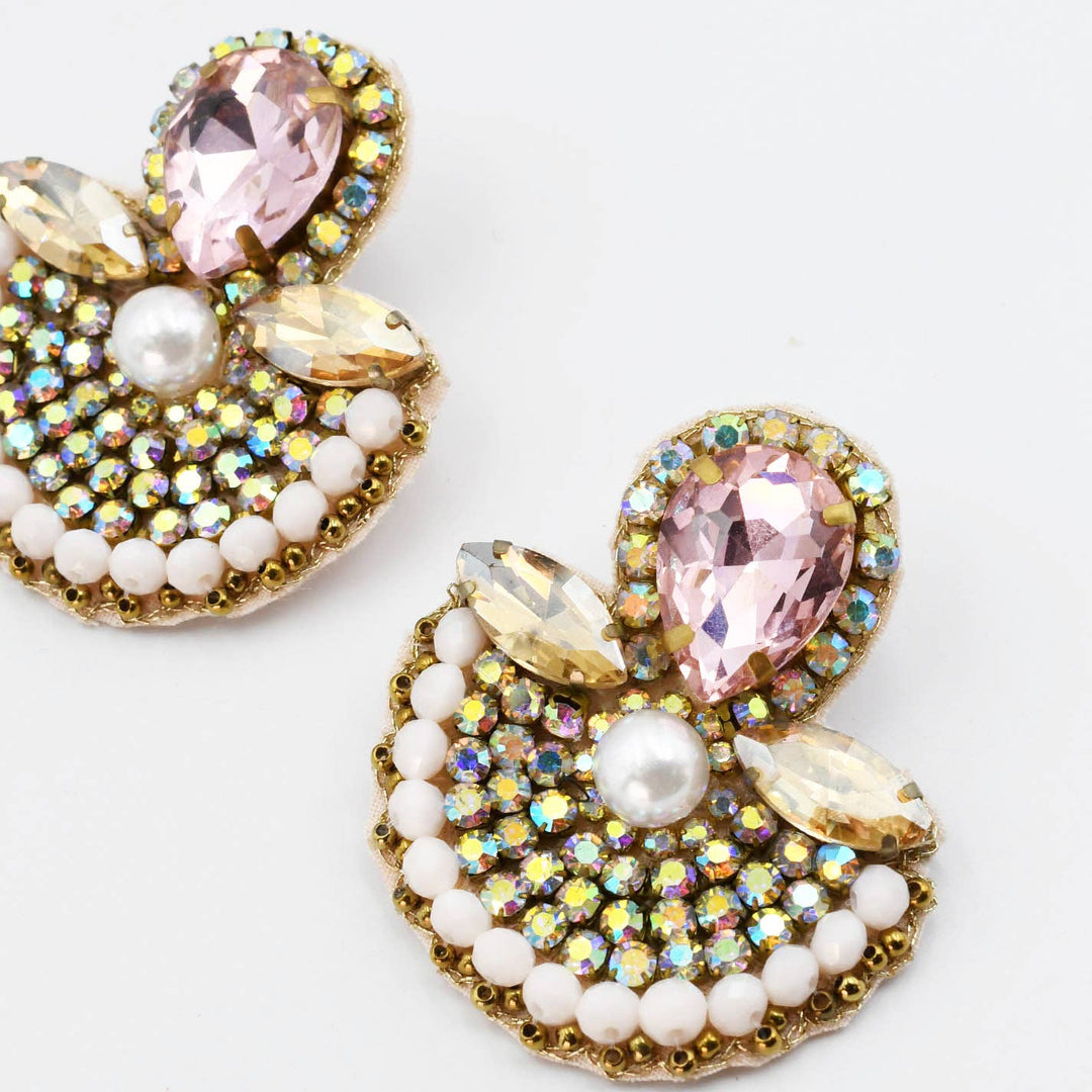 Glam Fan Earrings with sparkling crystals. Available in small and large sizes. Elegant, versatile accessory for any occasion.