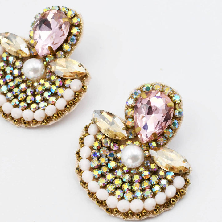 Glam Fan Earrings with sparkling crystals. Available in small and large sizes. Elegant, versatile accessory for any occasion.
