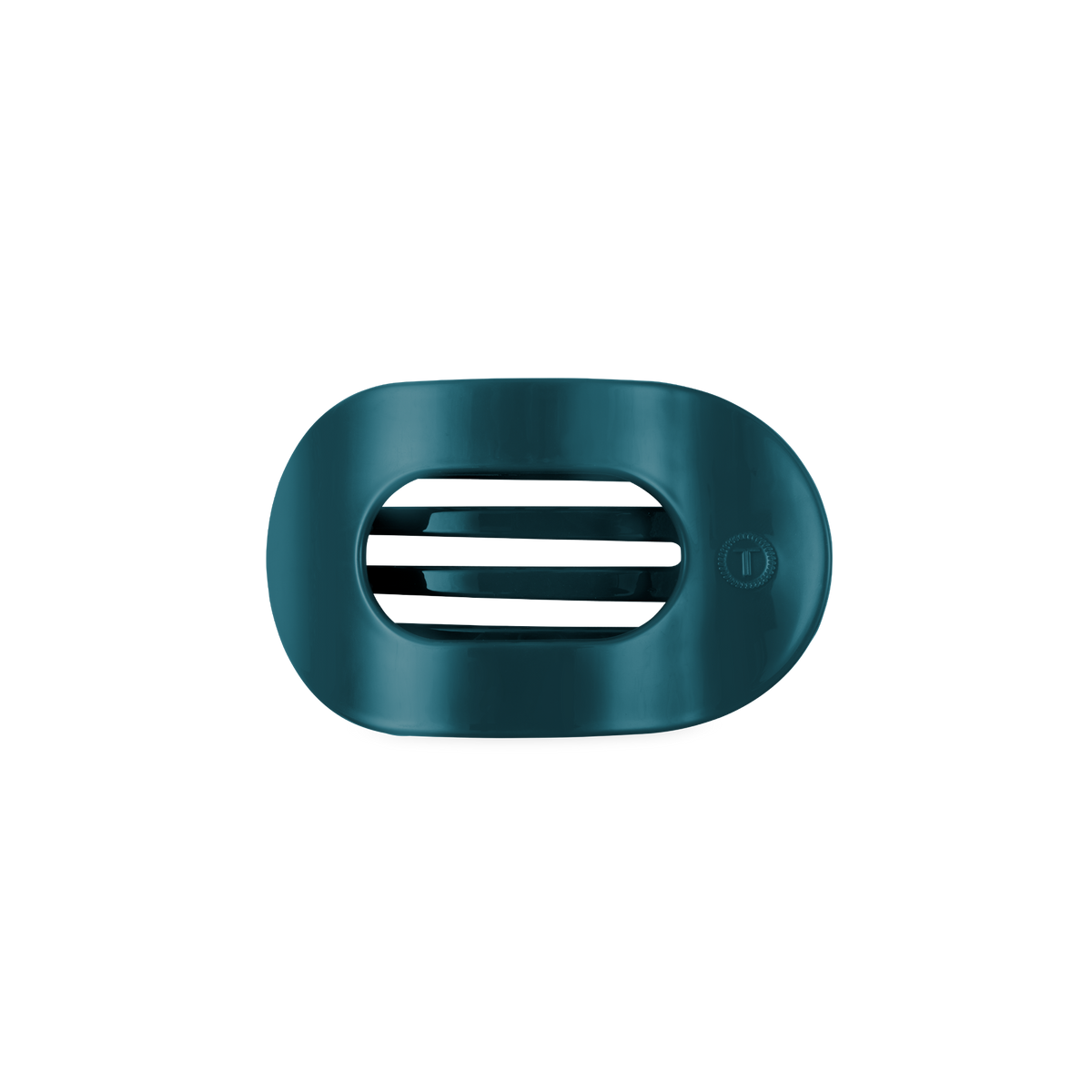 Teal With It Small Flat Round Hair Clip with oval shape, three horizontal center slats, minimalist style. Available in small size.
