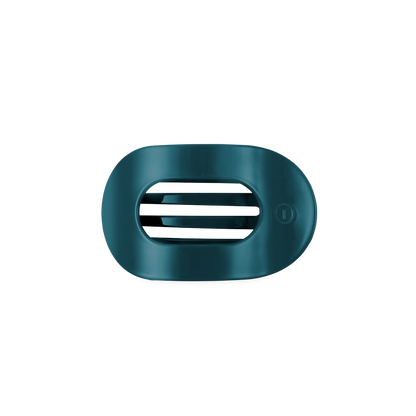 Teal With It Small Flat Round Hair Clip with oval shape, three horizontal center slats, minimalist style. Available in small size.