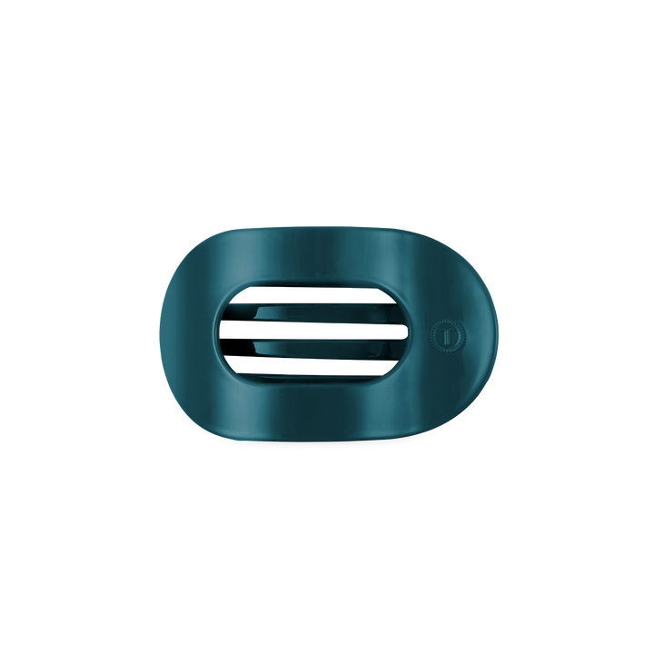 Teal With It Small Flat Round Hair Clip with oval shape, three horizontal center slats, minimalist style. Available in small size.