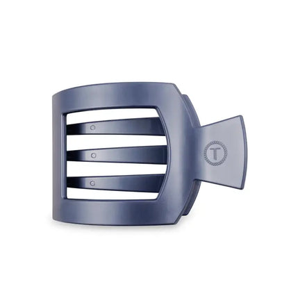 Dark blue TELETIES Square Flat Hair Clip with three bars, "T" logo. Available in small, medium, and large sizes.