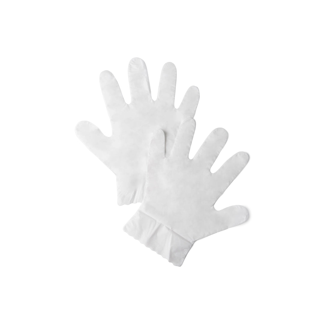 Two white antioxidant-rich Smooth It Over Hydrating Hand &amp; Foot Mask gloves.