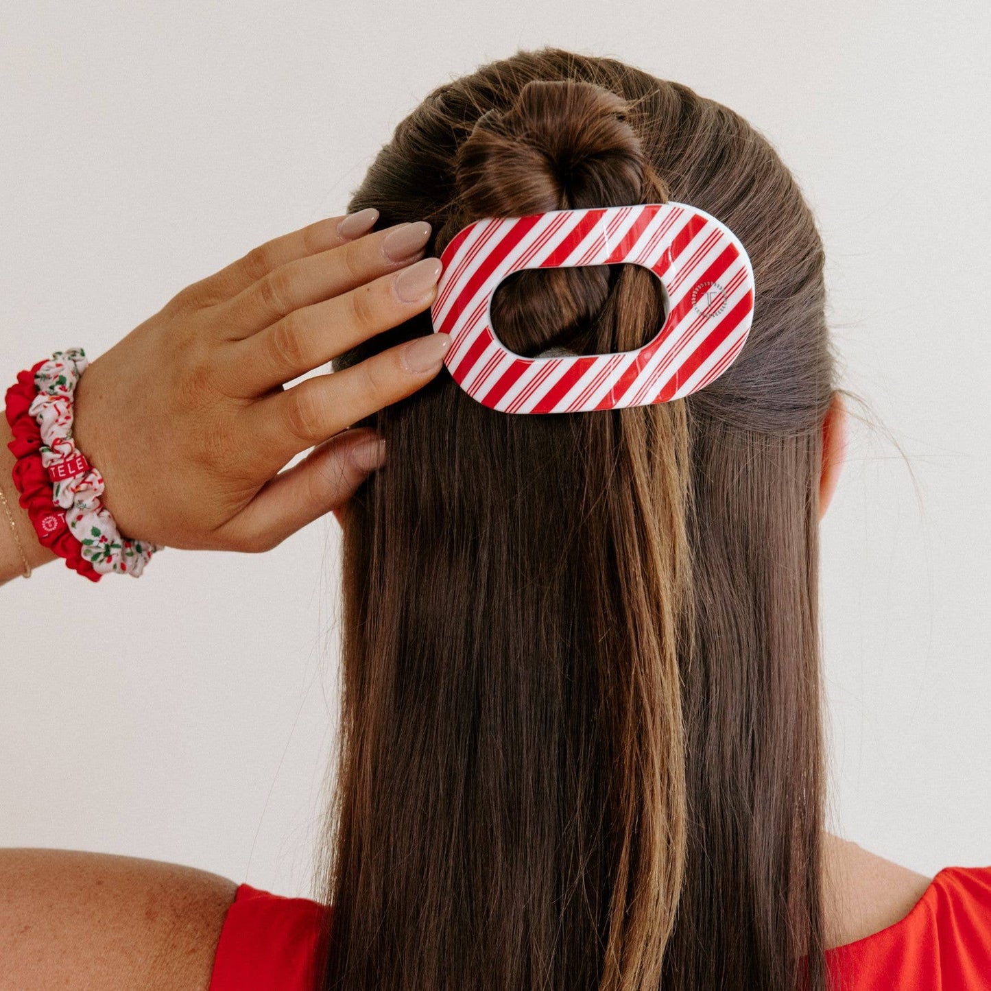Flat Round Hair Clip | Candy Cane Crush
