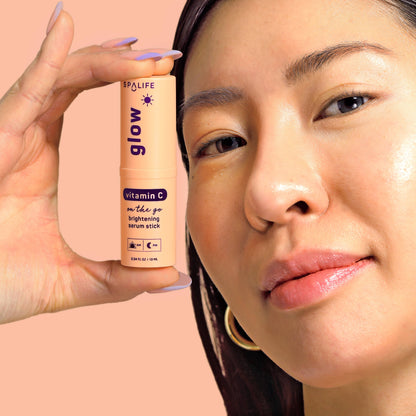 Glow Vitamin C Brightening Face Serum Stick from Spalife shown; available in 0.28 oz and 1 oz sizes.