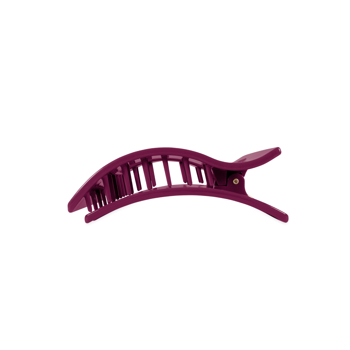 Mulberry Medium Flat Rectangle Hair Clip with a grid-like design and curved shape; available in medium size.