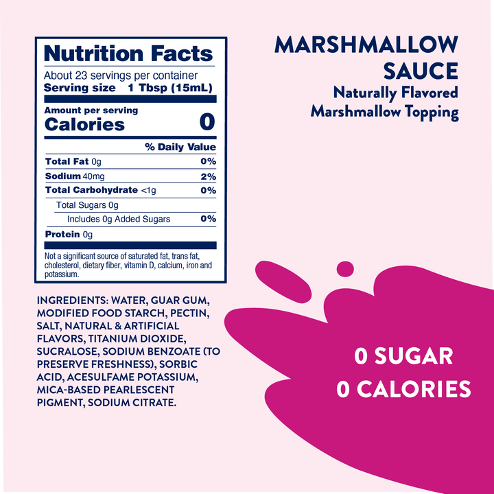 Nutrition facts label for Sugar Free Marshmallow Sauce.