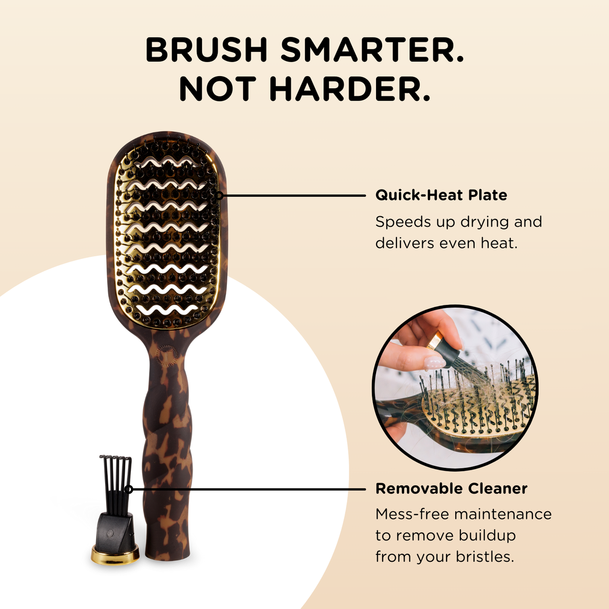 The Vented Hair Brush | Tortoise has a quick-heat aluminum plate for even drying, removable cleaner for easy hair removal, and an innovative design for effortless blowouts. Sizes available: Small, Medium, Large.