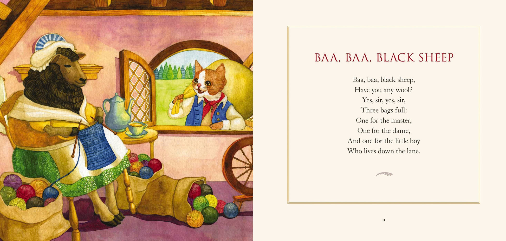 Baa, Baa, Black Sheep" from the Classic Collection of Mother Goose Rhymes Illustrated picture book. Sizes: standard.