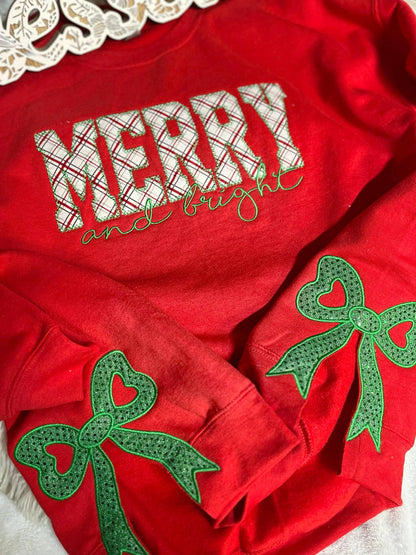 Merry and Bright Red Bow Christmas Sweatshirt