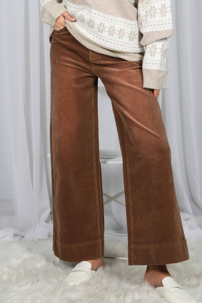 Stone Washed Cotton Corduroy Cropped Pants