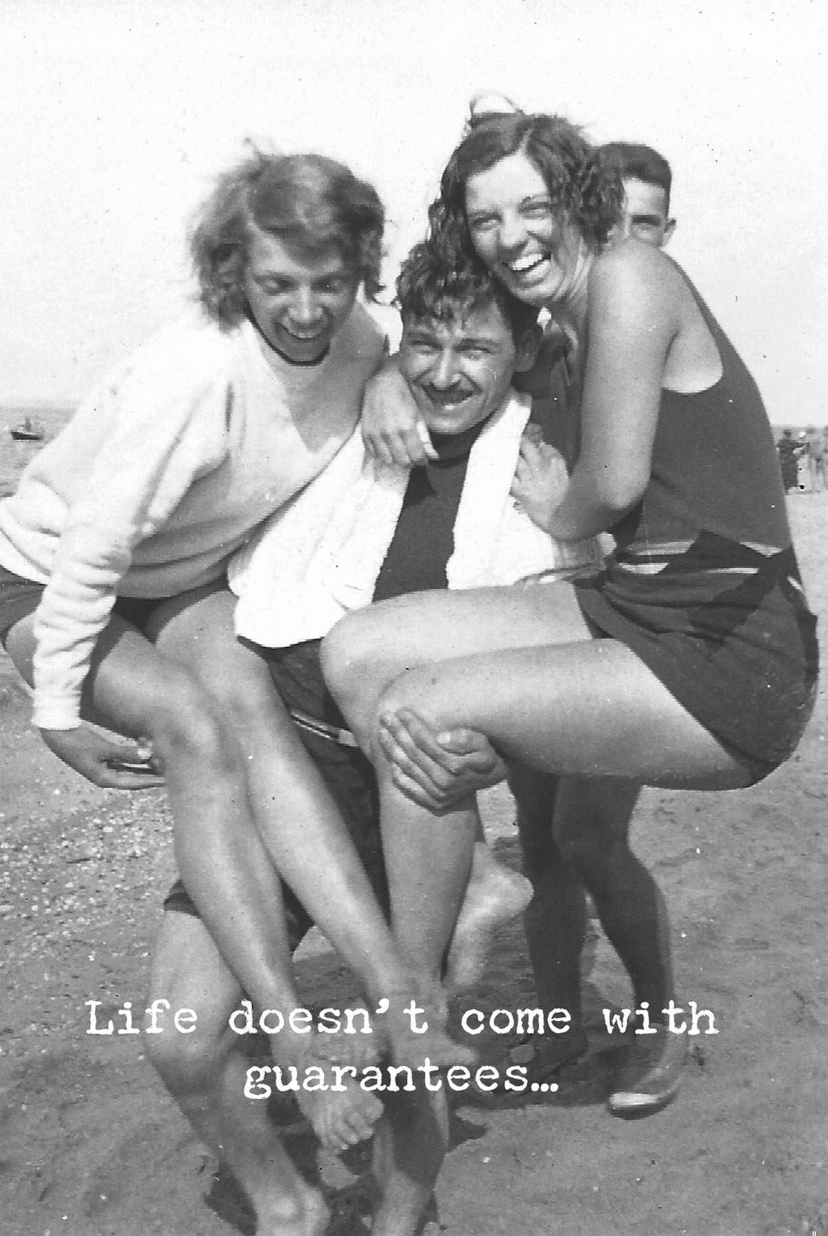 Brighten Life Greeting Card with “Life doesn’t come with guarantees…” text, available in standard and jumbo sizes.