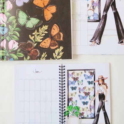 The 2025 Planner has an open, spiral-bound design with butterfly and flower illustrations. Sizes: small, medium, large.