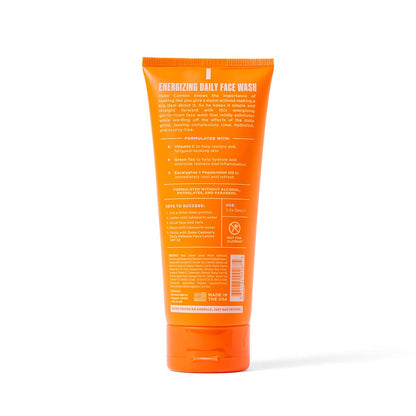 Energizing Face Wash tube with white text, promotes clear and hydrated skin. Available in 100ml and 200ml sizes.