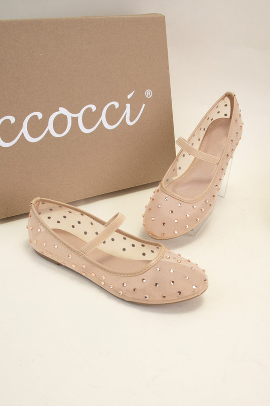 Rhinestone Embellished Mesh Mary Jane Flats. Available sizes: 5, 6, 7, 8, 9.