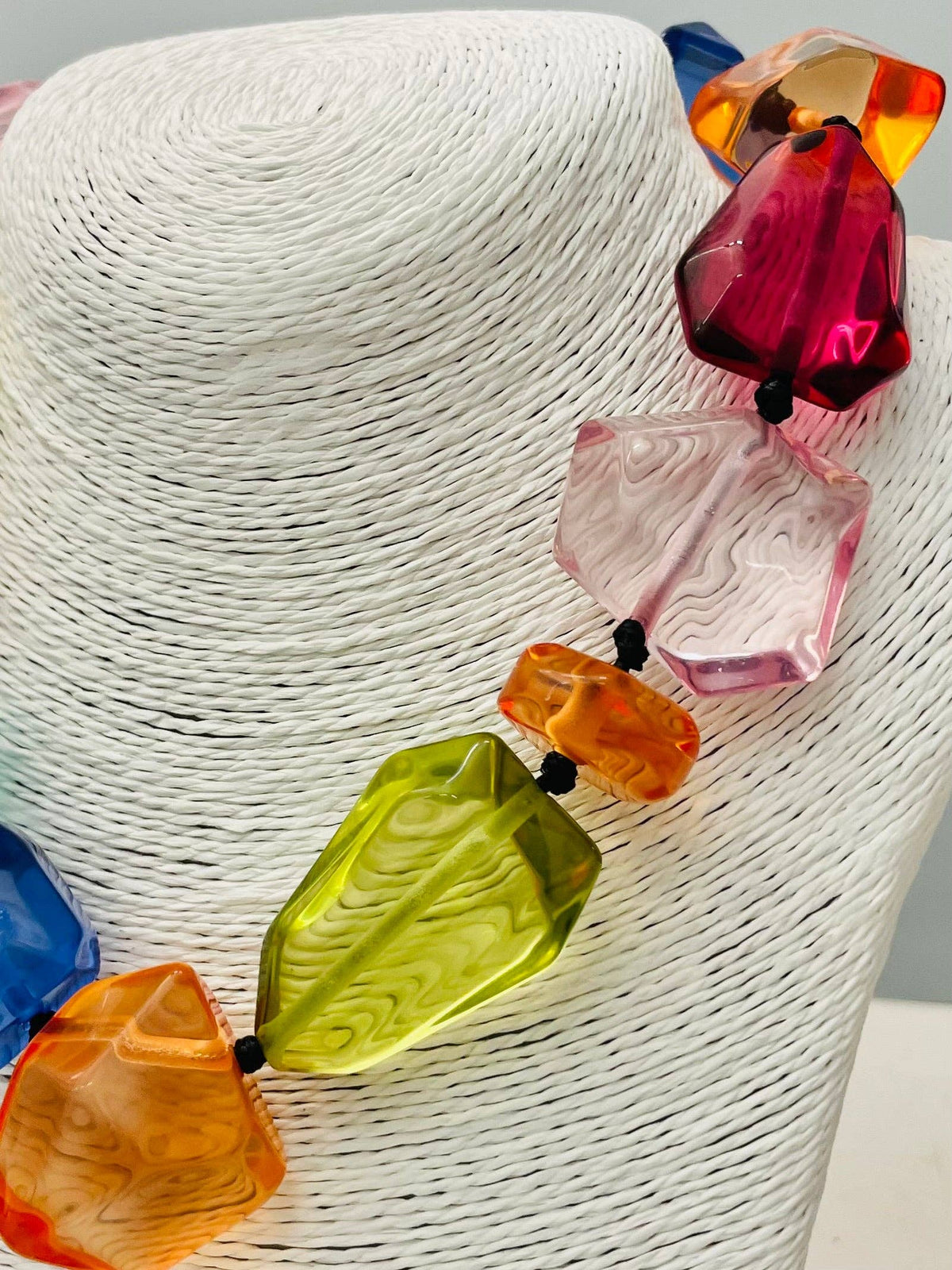 CHIC - Clear Stone Necklace (multi) NK890 with large, colorful, translucent beads in pink, red, green, orange, and blue. Available in multiple sizes.