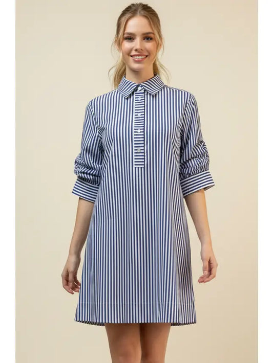 Blue Stripe Button Down Dress