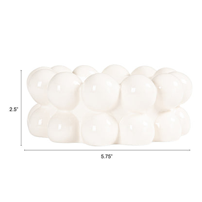 Stoneware bowl, 5-3/4" round x 2-1/4"H, glossy white finish, ball accents.