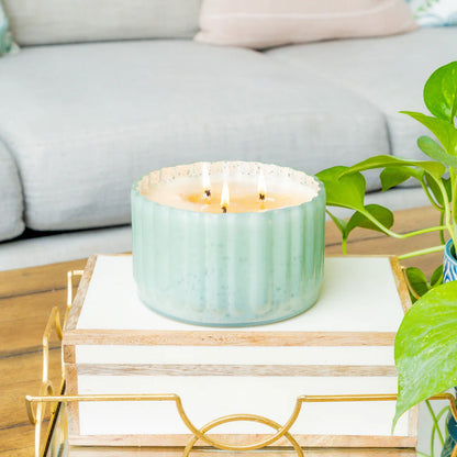 Sweet Grace Collection Candle #065 in light green ribbed ceramic. Available in 15.3 oz size.
