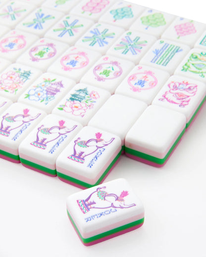 Amara Mahjong Tiles with pastel floral designs on acrylic. Available in standard and large sizes.