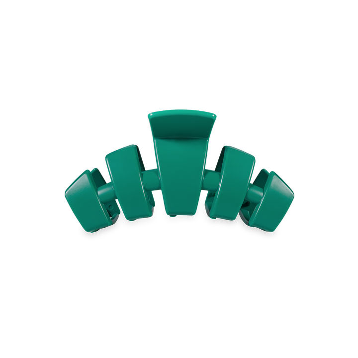The Classic Hair Clip | Fir Real: matte green, durable, wide curved prongs, rectangular center. Available in standard sizes.