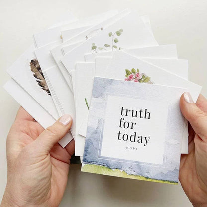 Truth for today hope cards with watercolor artwork and blue-green design, available in standard card size.