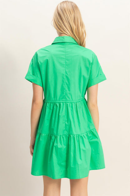 Collared Short Sleeve Tiered Dress | 2 Colors