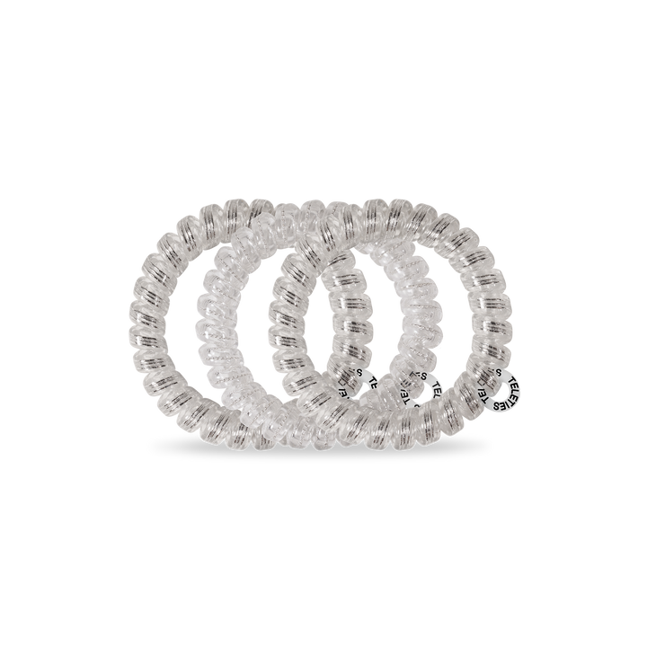 Silver Slay Spiral Hair Coils with small circular tag, available in multiple sizes, designed for all-day hold.