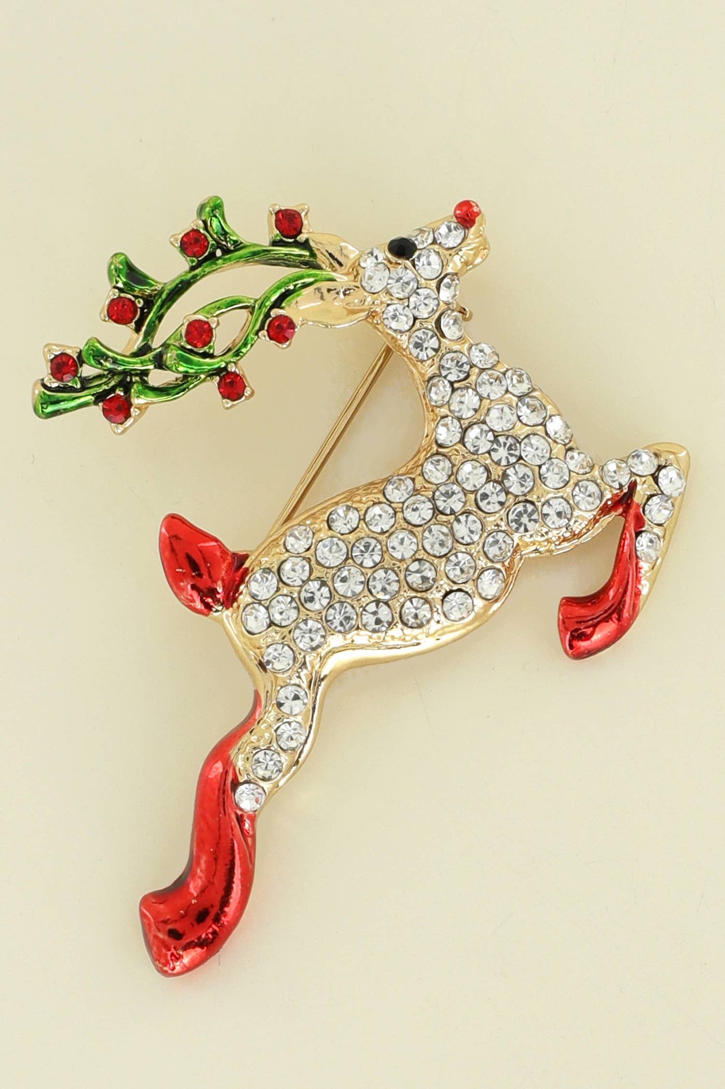 Rudolph Christmas Rhinestone Brooch Pin