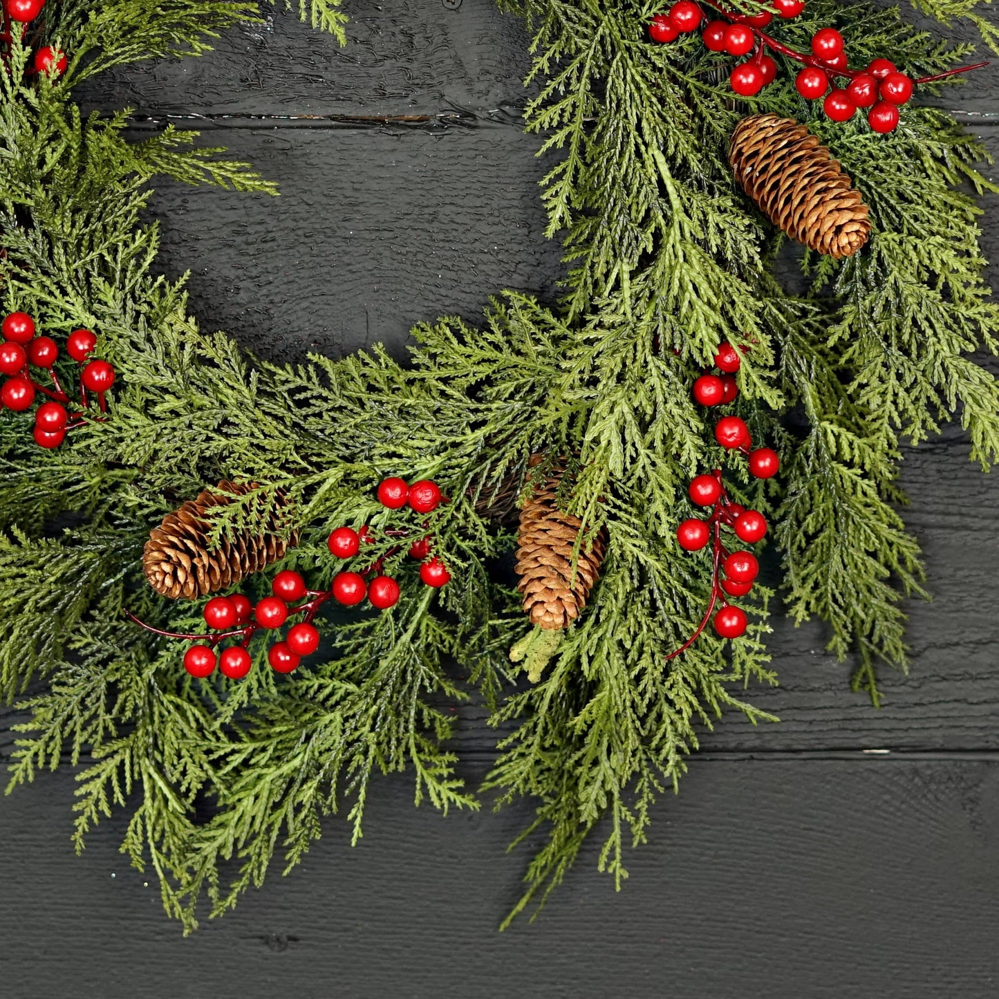 22-inch 510050 Twig Wreath, Superior Real Touch Mix Cedar with red accents.