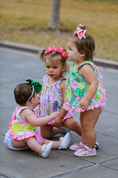 Baby Girls Toddler Pink Floral Spring Ruffle Swing Tank Top shown. Available sizes: 12M–5T.