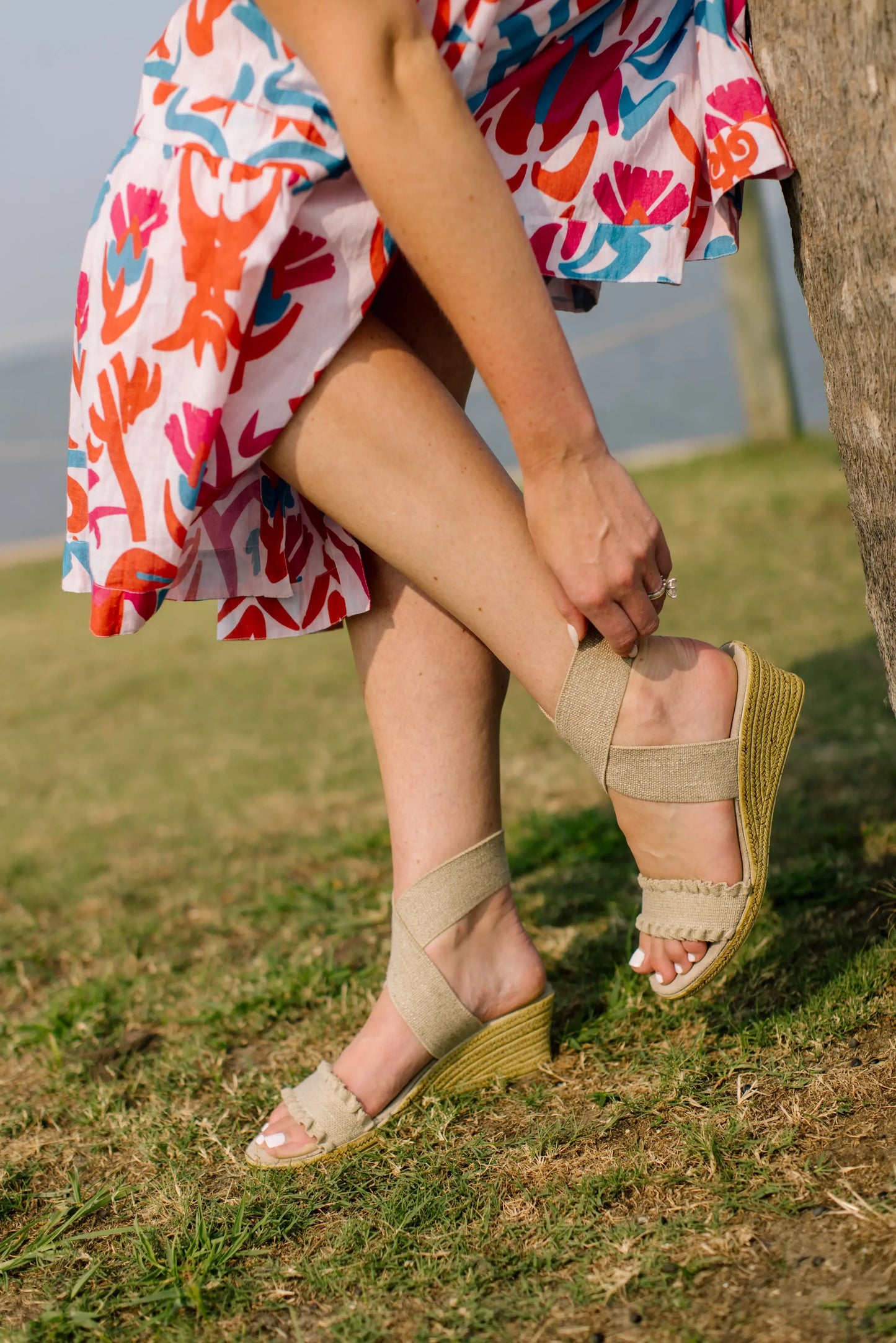 Carolina Linen Ruffle Wedge Sandals