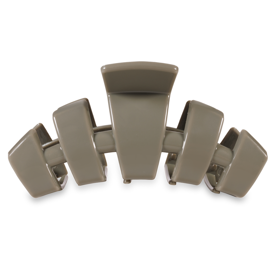 Large beige TELETIES Classic Claw Hair Clip, curved design, five prongs; available in multiple sizes.