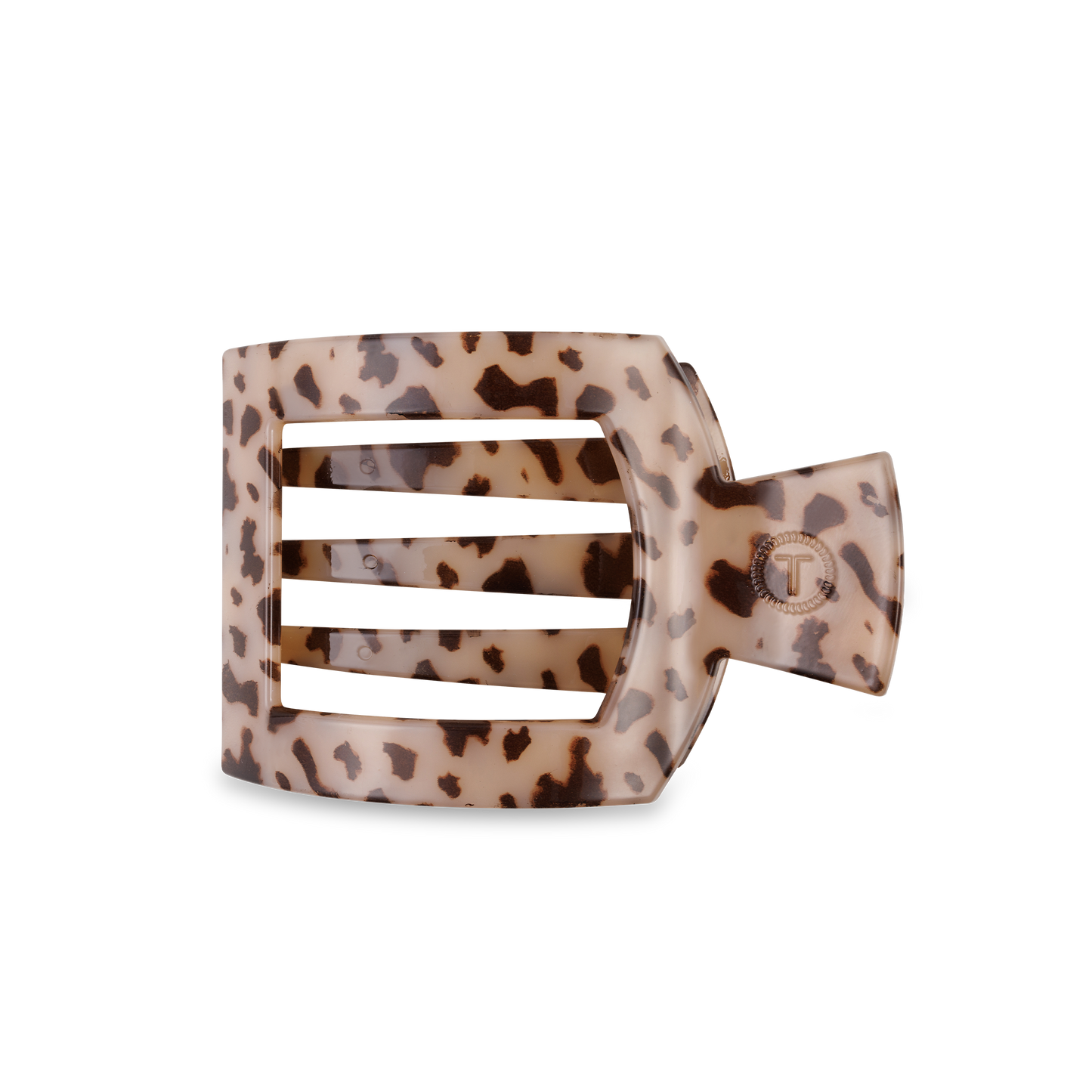 TELETIES Square Flat Hair Clip - Design: Wide rectangular shape, smaller side flap - Pattern: Tortoiseshell with brown and beige spots - Functionality: Strong grip - Sizes Available: Not specified.